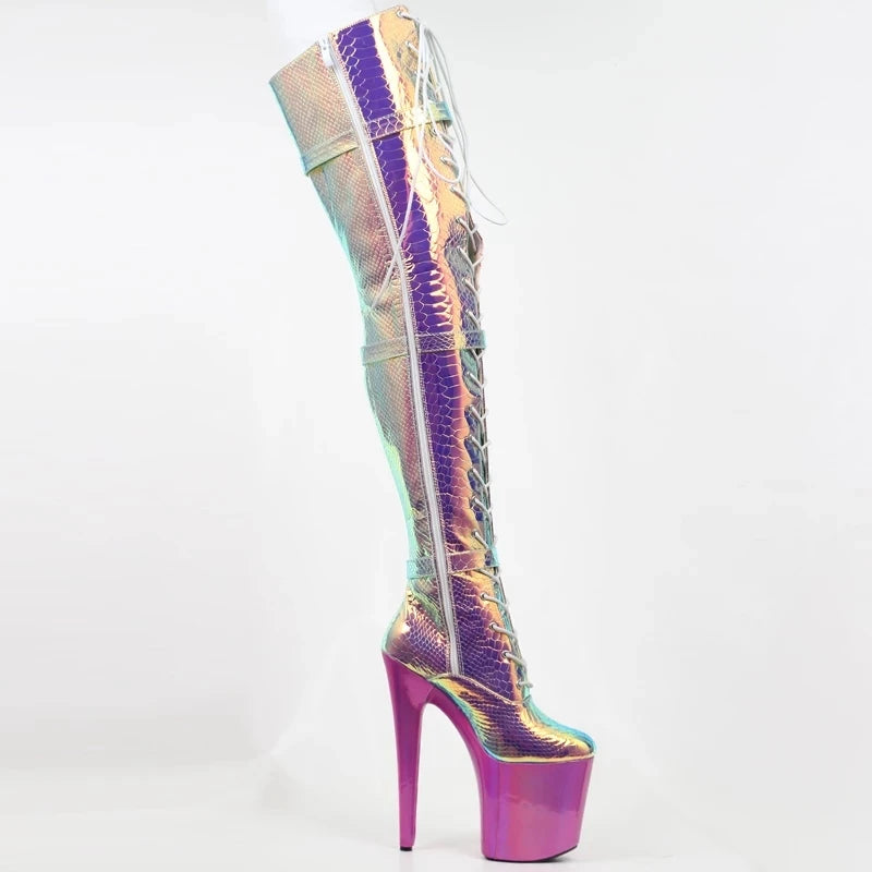 Sexy Snake Holographic Color Goth Pole Dancing Boots For Women