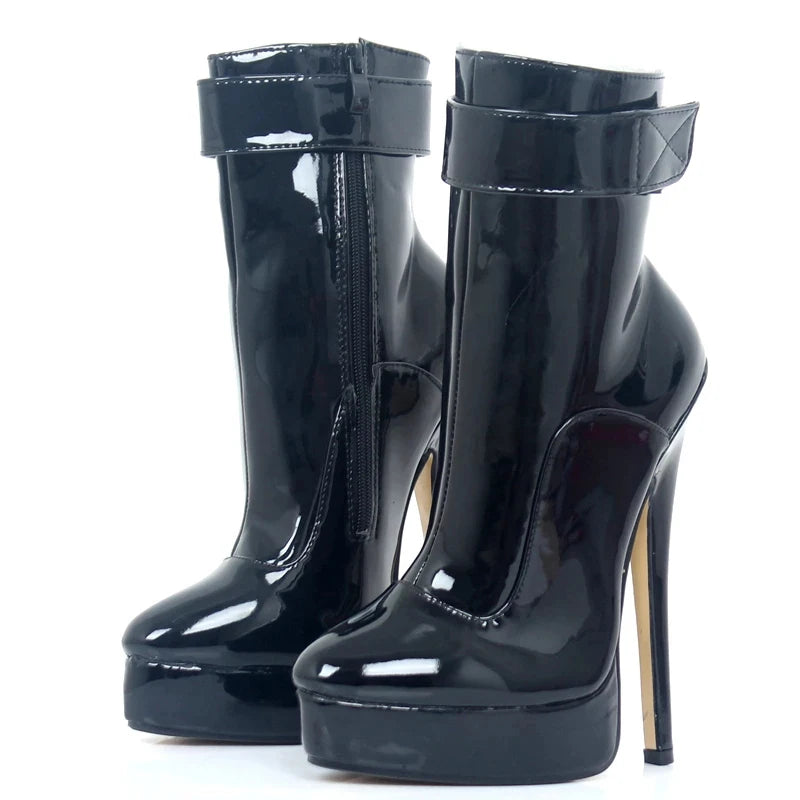 Sexy Ankle Boots 18cm Ultra High Heel Platform Zip Ankle Strap Women Sex Fetish Boots