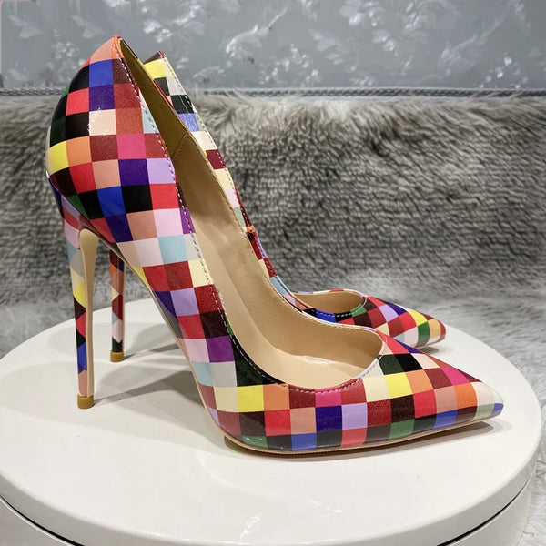 multicolor Plaid high heels Gladiator shoes