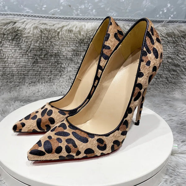 sexy 12cm Brown horsehair Leopard print fashion women's sexy high top women's shoes