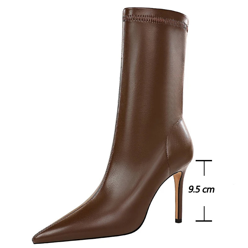Women Mid-Calf Boots Leather Shoes Autumn Boots