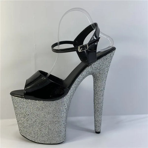 20 cm sexy silver sequins waterproof platform with black uppers stiletto heels