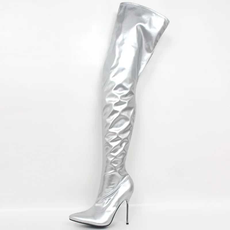 Crotch Long Shaft Over-the-Knee Boots 12CM High Metal Heel