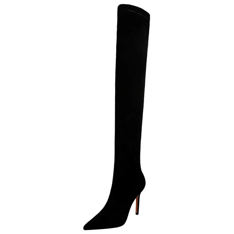 Suede Sexy Over-the-Knee Boots Black Plush Warm Women Winter Boots Thin High Heel Boots