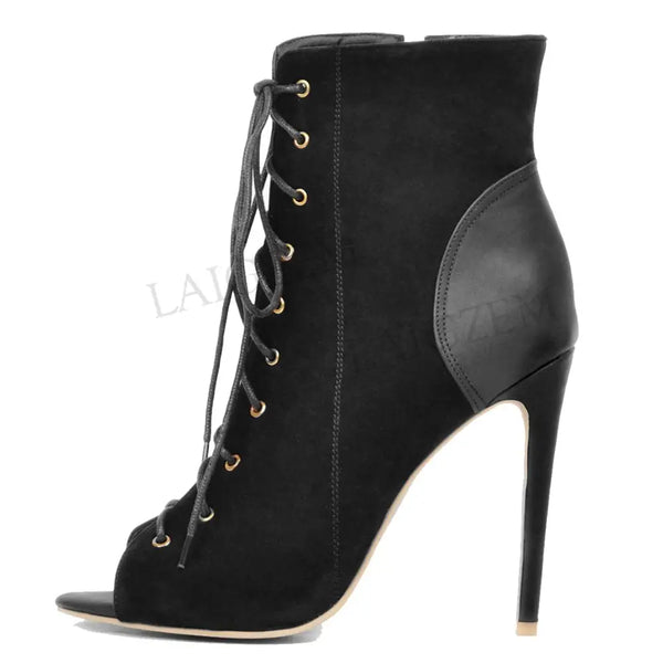 Spring Summer Faux Suede High Heel Zipper Short Boots