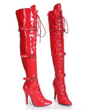 Plus:34-45 sexy botas mujer over-the-knee boots buckle lacing 12cm heels boots