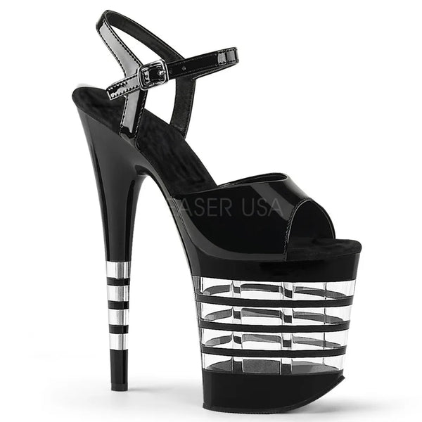 Fashion stage catwalk high heels, lacquered platform striped decorative sandals