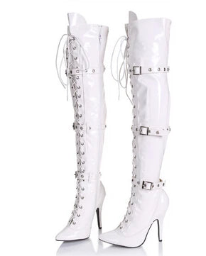 Plus:34-45 sexy botas mujer over-the-knee boots buckle lacing 12cm heels boots