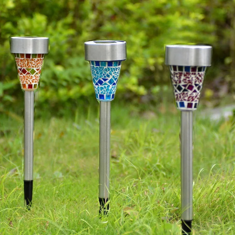 Solar LED Path Colorized Light Outdoor Garden Lawn Stainless Steel Spot Lamp Mosaic Lamp 1pcs