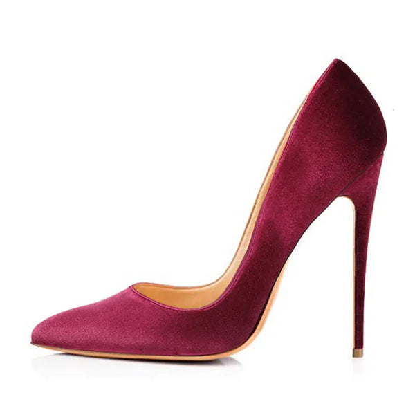 Pointed Toe Thin High Heel Velvet Green Female Party Slip On Burgundy Pumps