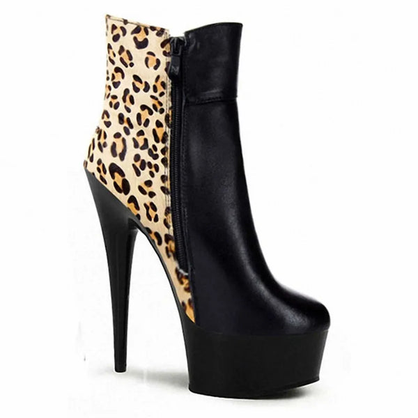 Sexy leopard print low - cut short boots 15cm high boots