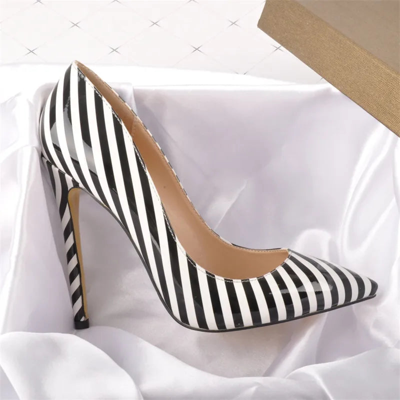 Women Zebra Black White Stripe Elegant 12CM High Heel