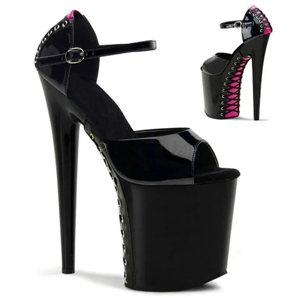 The 20cm beautiful black sexy black and thick fish mouth trend paint sandals