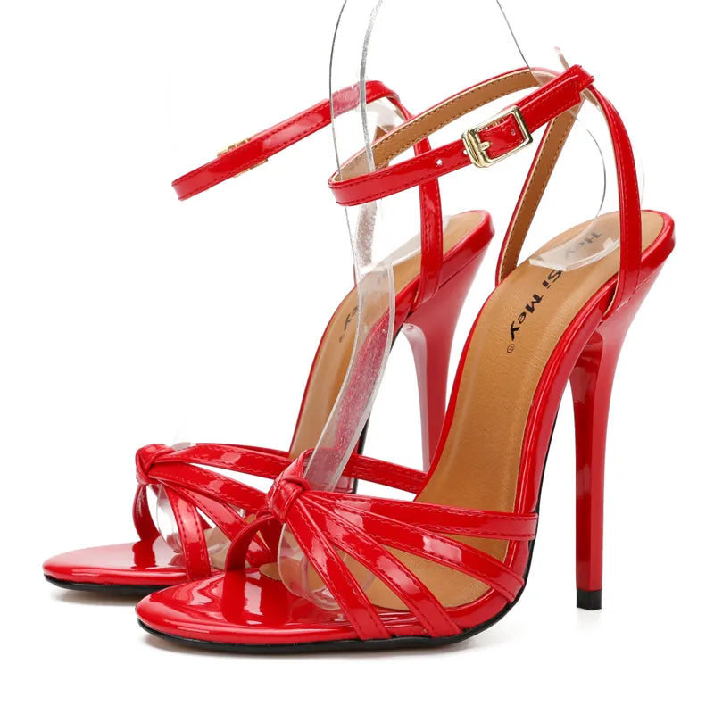 Plus:37-47 48 Women Stiletto Sandals 13cm Thin Heels Ankle Strap Sandals