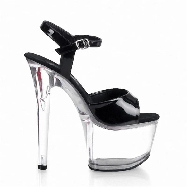 Catwalk sandals with high heels and sexy mouth 17 cm transparent soles party sandals