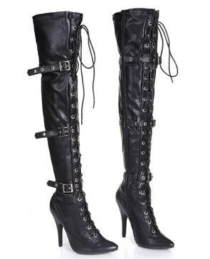 Plus:34-45 sexy botas mujer over-the-knee boots buckle lacing 12cm heels boots