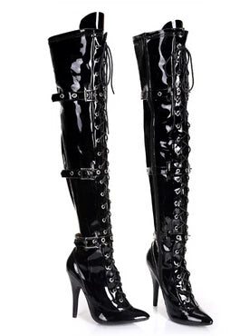 Plus:34-45 sexy botas mujer over-the-knee boots buckle lacing 12cm heels boots