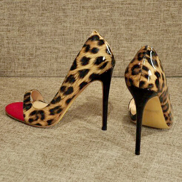 Women Peep Toe Pumps 12cm High Heels Leopard Print  Sandals