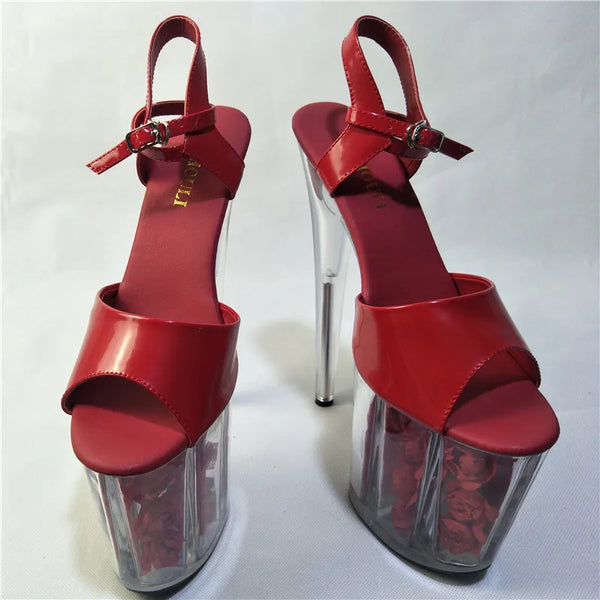 8 inch transparent crystal rose platform Roman sandals