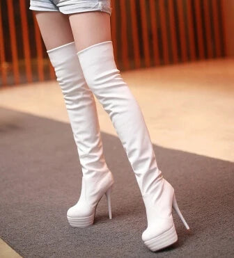 Plus:34-42 43 Round Toe Pumps Women Motorcycle Botas Mujer Over-The-Knee Long Boots