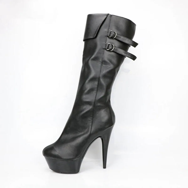 New White Knee-High  Large Size 15CM High Heels Round Toe Punk Women Boots