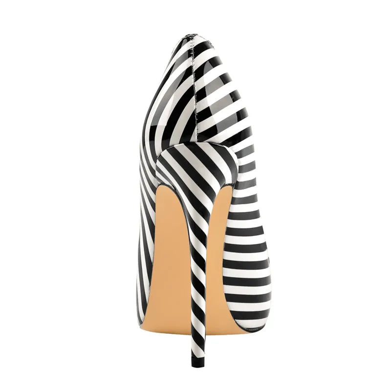 Women Zebra Black White Stripe Elegant 12CM High Heel