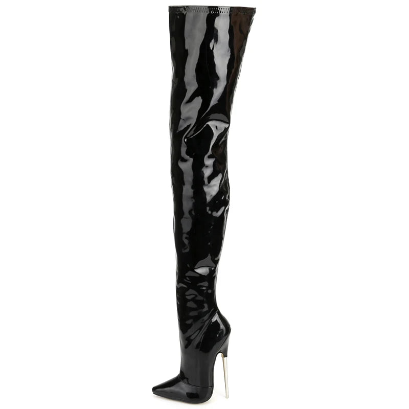 Women Over-the-knee Boots 18CM Super High Heel Pointed toe PU Leather Metal Heels