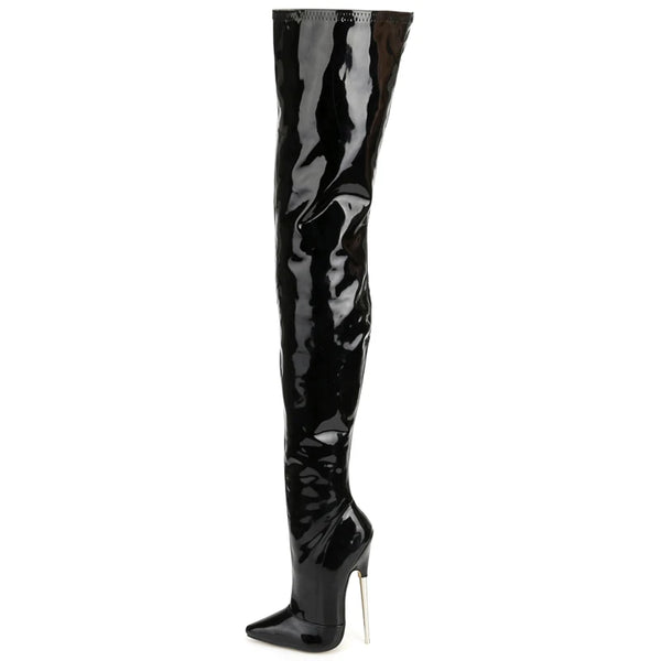 Women Over-the-knee Boots 18CM Super High Heel Pointed toe PU Leather Metal Heels