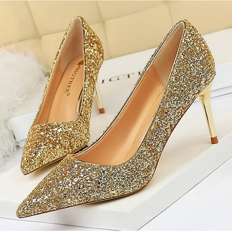 Shoes Stiletto Party Dress Fashion Sexy Sequins Women Heel Height