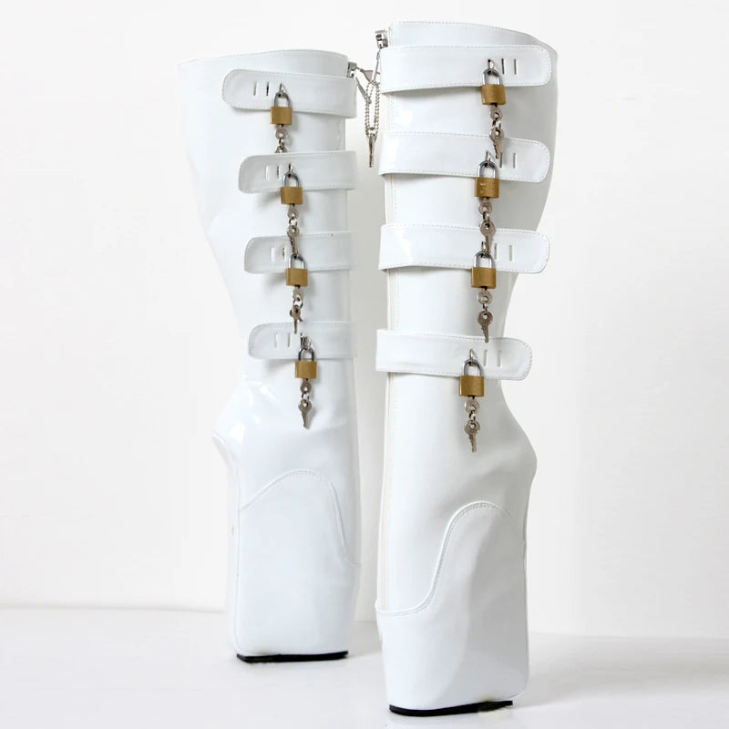 Women Knee-High Boots 7' Super High Wedge Ballet Heel Lockable Boots