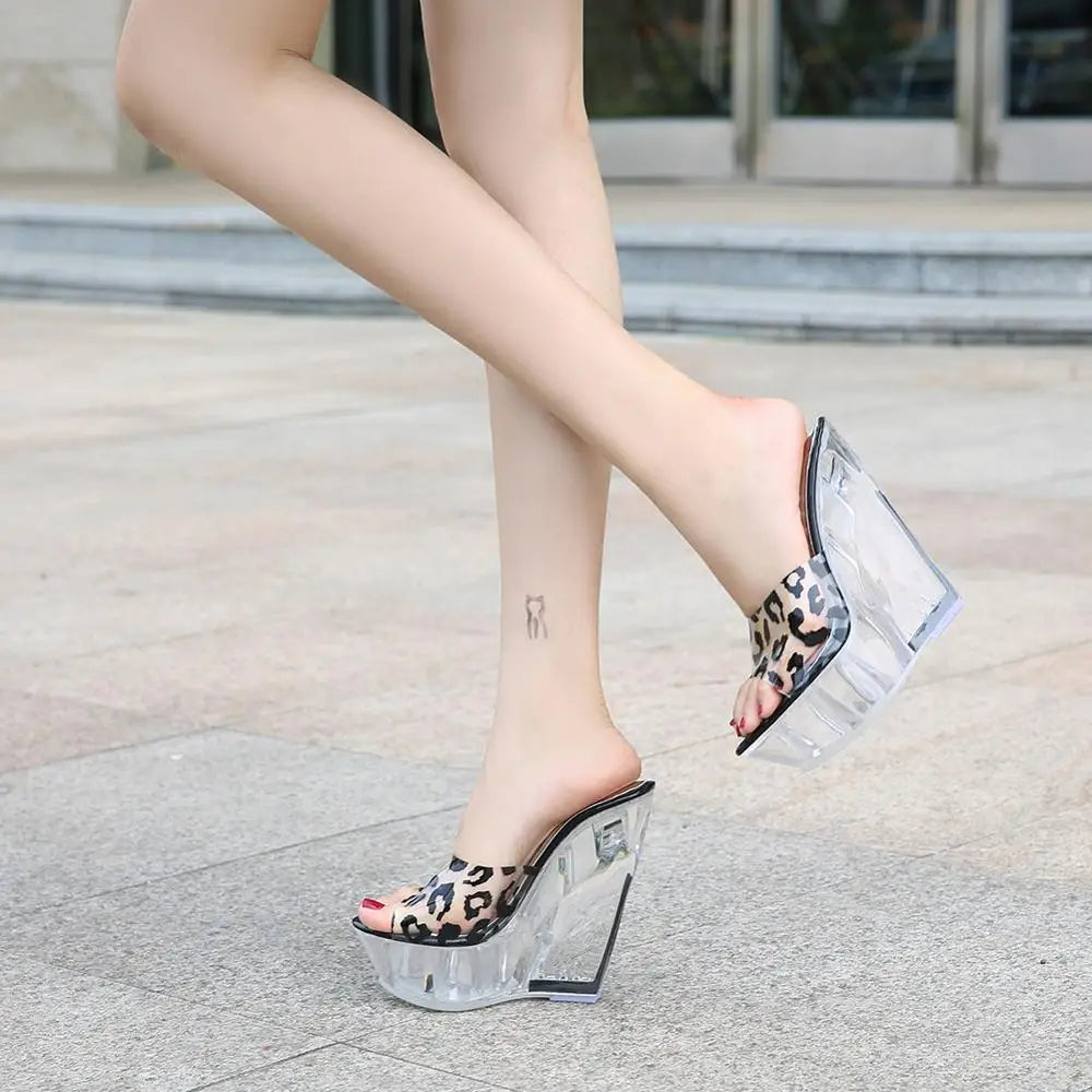 Crystal Slippers 14cm wedges Special-shaped Sandals Platform shoes woman