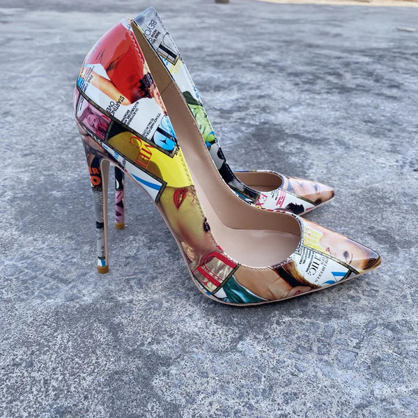 Women's pointed Graffiti high heels