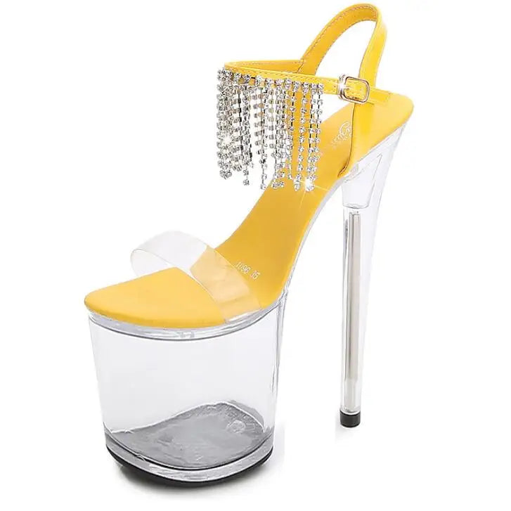 20cm Thin Heels PVC Sandals female transparent crystal platform bridal shoes women