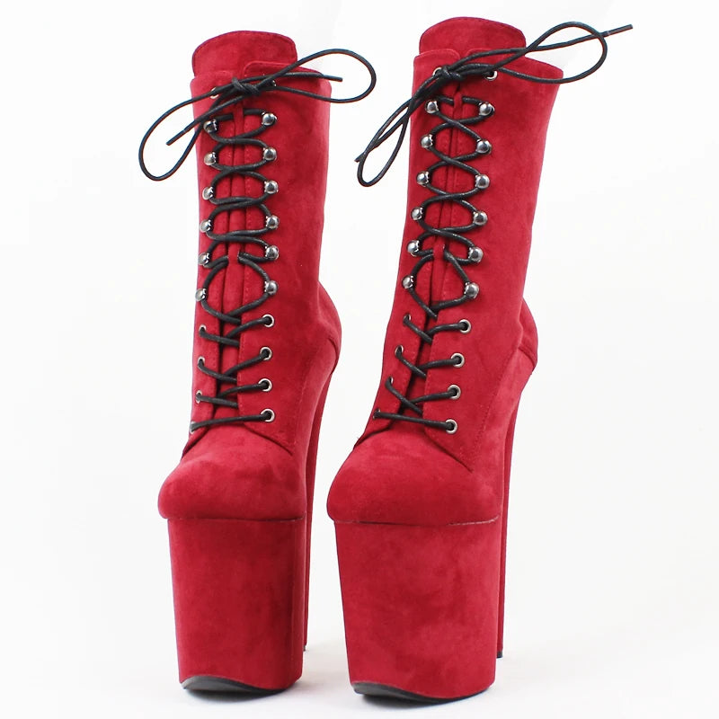 20CM Suede Sexy Hate Day High Boots Round Toe Pole Dance High Heels