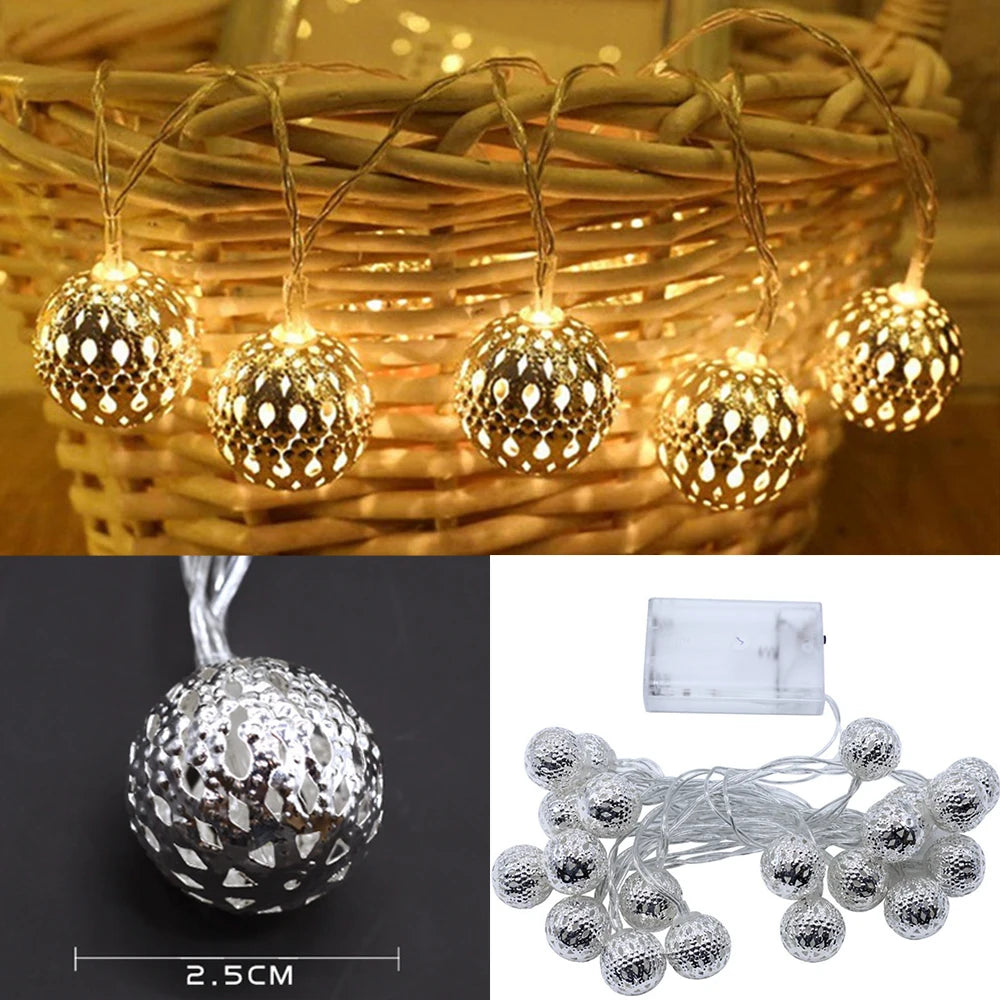 10/20/40/50leds Fairy Moroccan Hollow Metal Ball LED String Lights