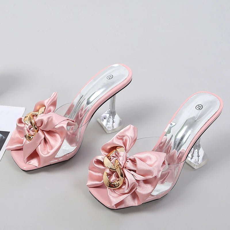 Summer Fashion Pink Butterfly-knot Designer Sandals Clear Heels