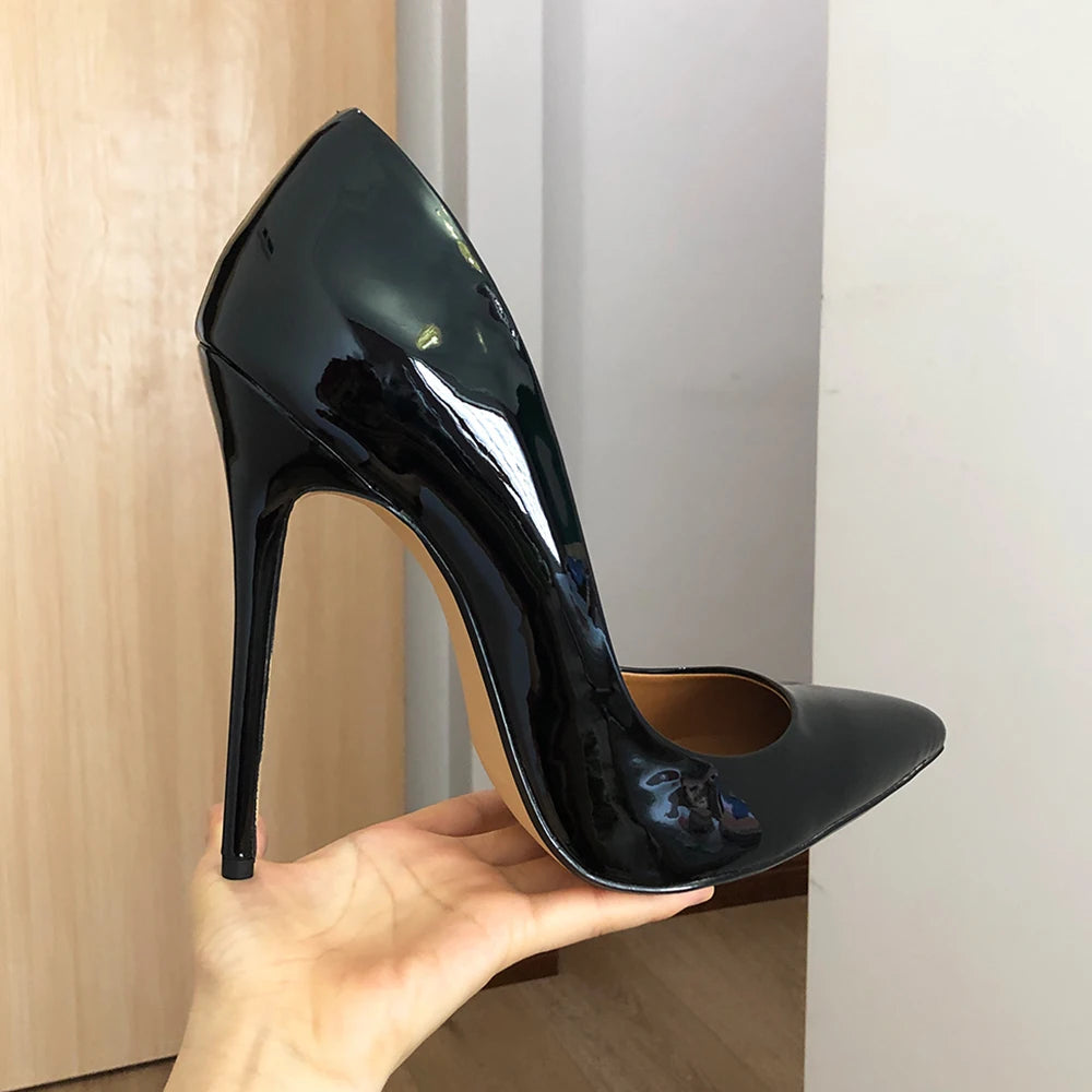 Solid Black 15cm Extremely High Heel Pointy Toe Stiletto Pumps