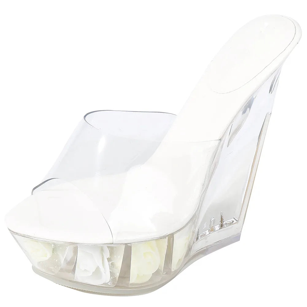 Crystal Slippers 14cm wedges Sandals Flowers Platform shoes woman