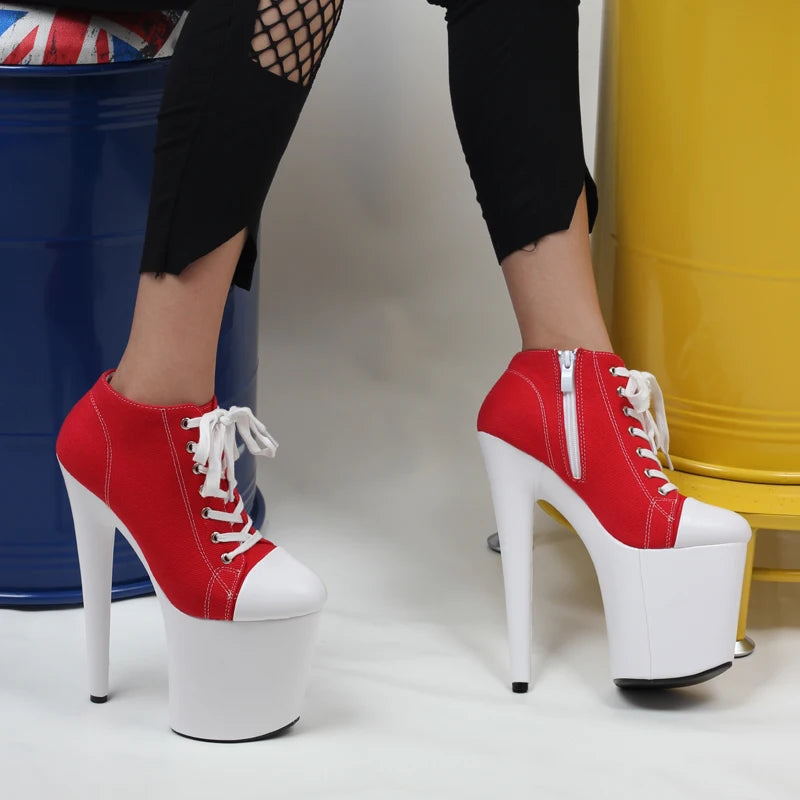 20CM Super High Heels Platfrom Canvas PU Mix Color Sexy Women  High-Heel Shoes