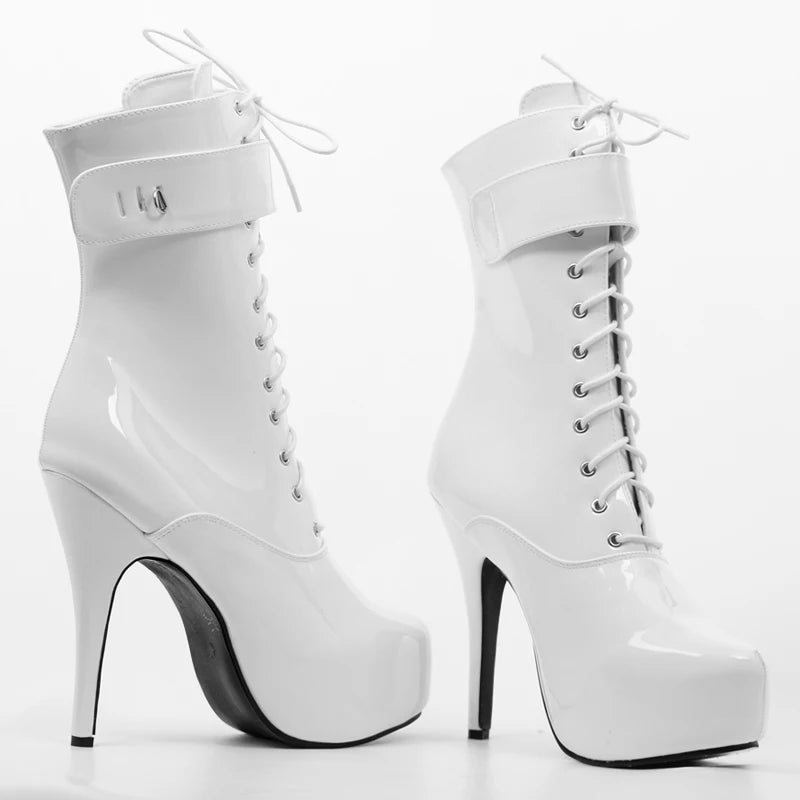 15CM High Heel Platfrom Round toe Thin Heel Lockable Ankle Boots With Locks