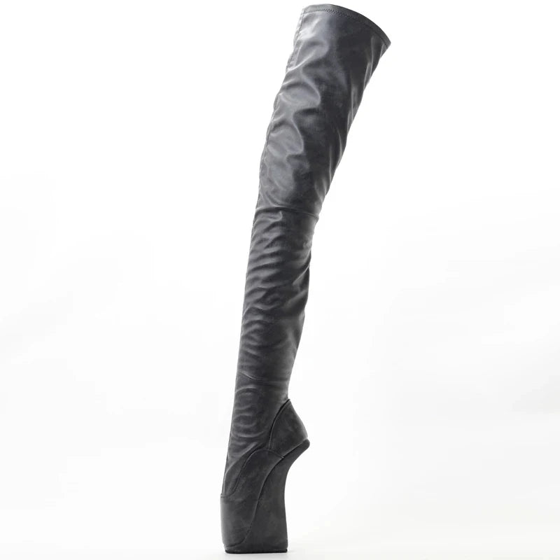 7" High Hoof Heel Heelless Strange Style Platform Sexy Fetish Crotch Long Boots
