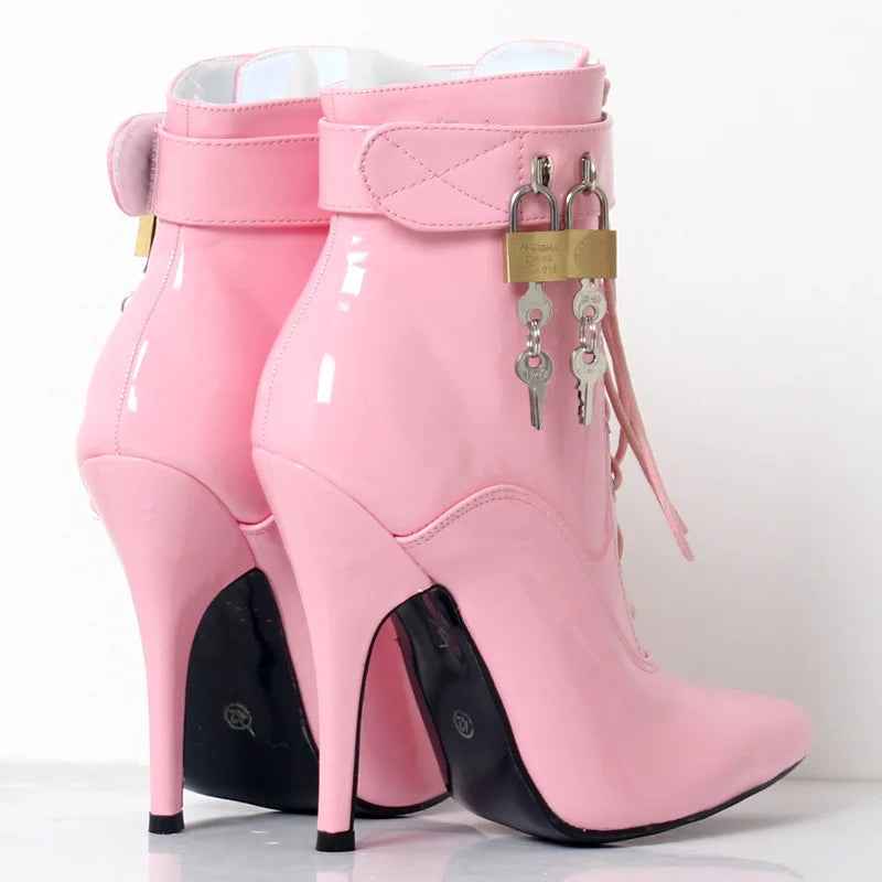 12CM Super High Heel Boots Lockable Straps Women Sexy  Crossdressing Club Ankle Boots