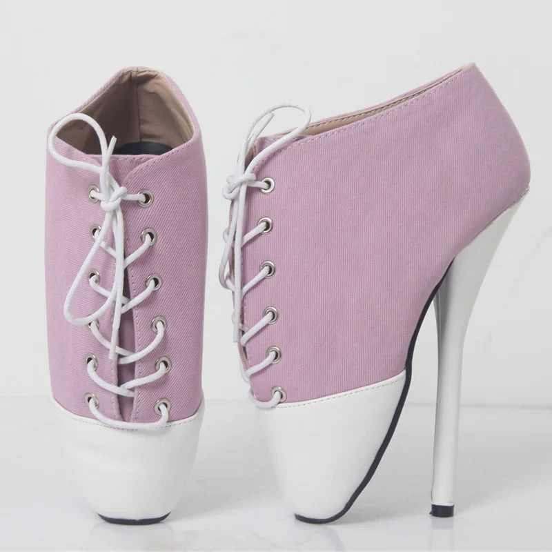Ankle Ballet Shoes  Denim 18CM Super High Heel Pointed Toe Laces Fashion Women Shoes