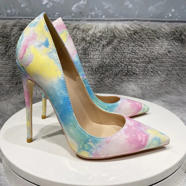 12cm Women's art graffiti high heels