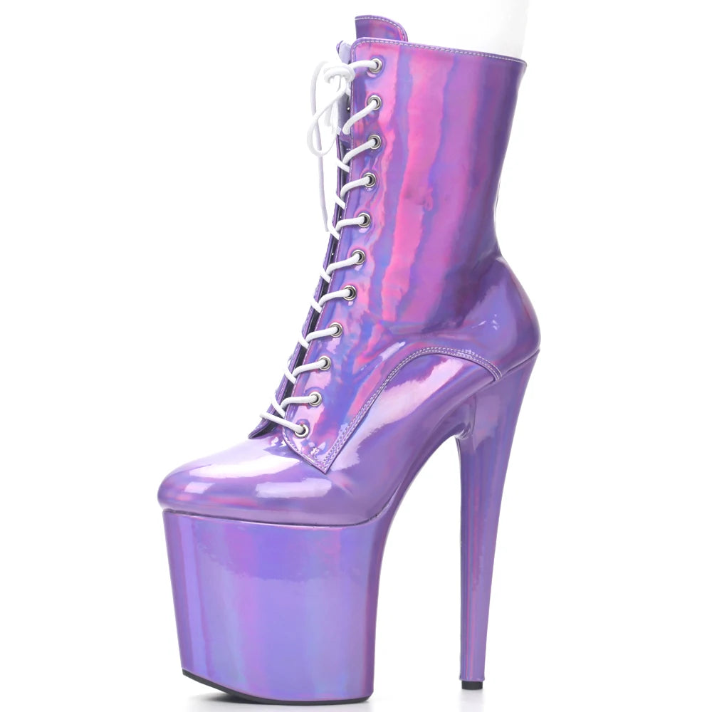 Ankle Boots 20CM Super High Heel Platform Boots Holographic Metallic Shoes