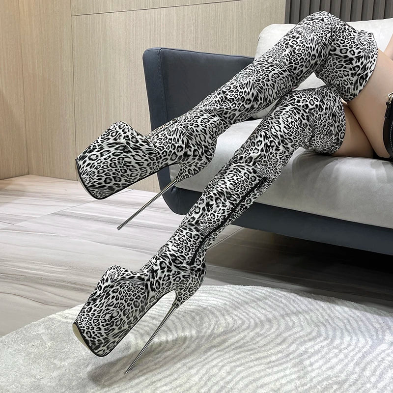 30cm Motorcycle botas mujer Over The Knee Long Boots Women's Shoes 20cm Thin Heels