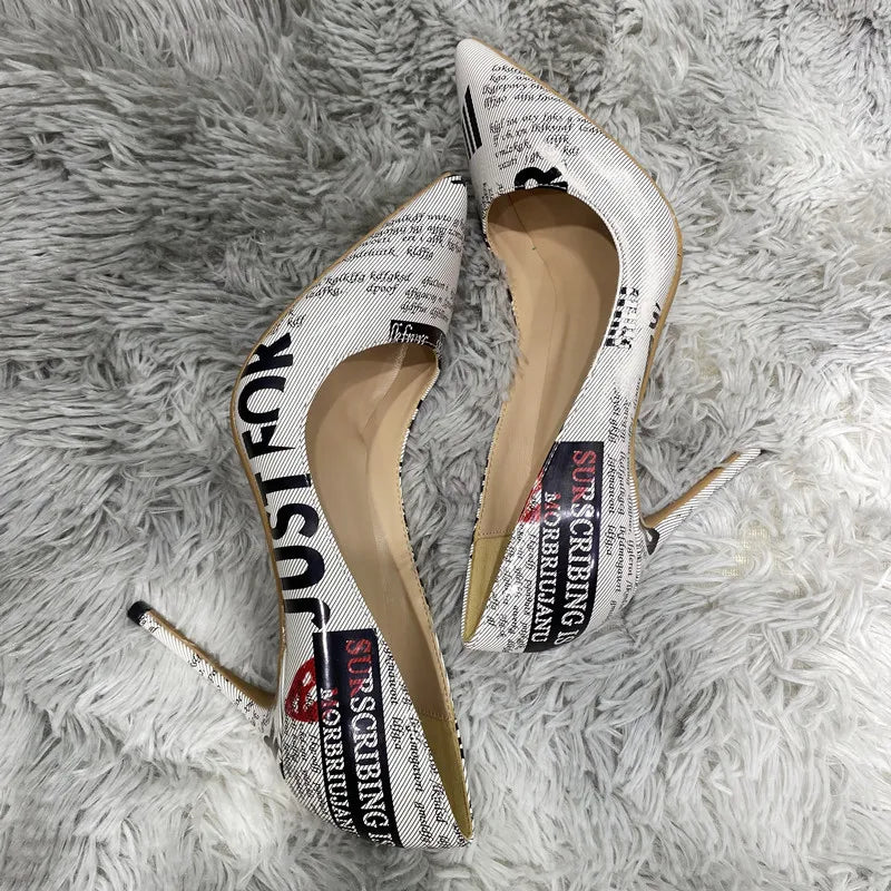 12cm Graffiti high heels Ladies Party Shoes Letters Graffiti High Heels Shoes