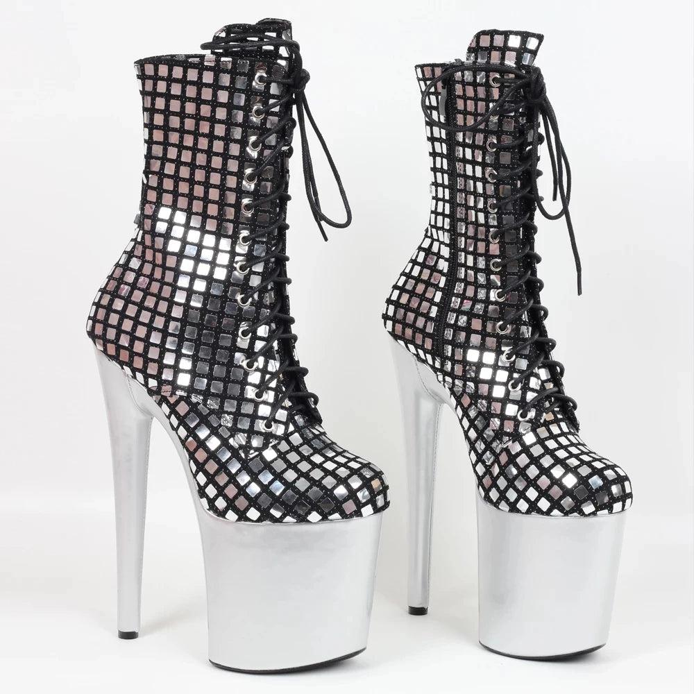 8 inch Sequin Mesh Grid Ladies Nightclub Pole Dance Party Shoes