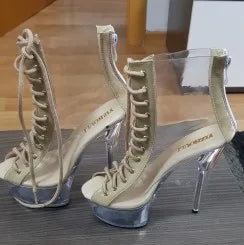 15 cm high heel boots sexy and transparent platform boots,