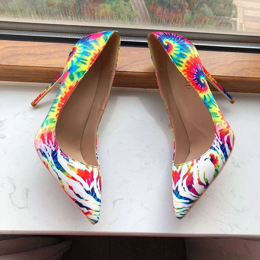 Art Paiting Printed Women Glossy Pointed Toe High Heels